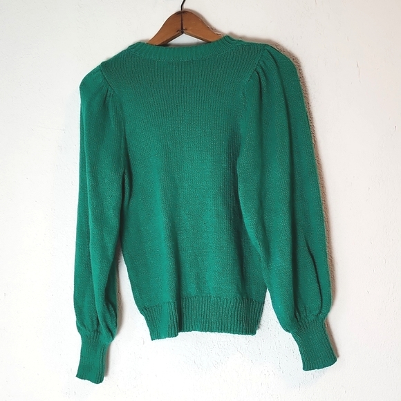 525 America green puff shoulder/sleeve cotton sweater, sz S - Picture 3 of 9